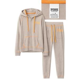 Victorias Secret Pink Hoodie Jogger Set Large Beige Orange Y2K